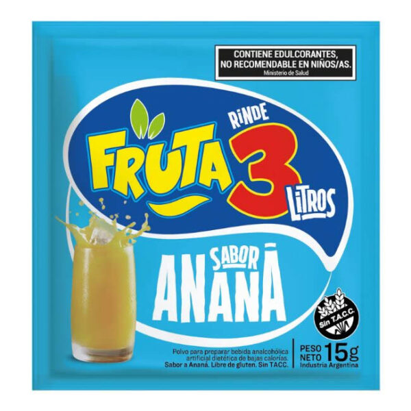 Jugo en Polvo Ananá Fruta 3 - Caja x 18 U