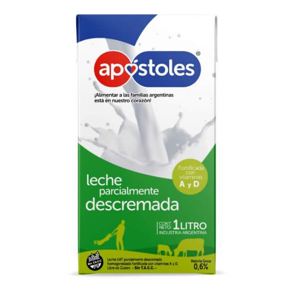 Leche Parcialmente Descremada Apóstoles x 1 lt-Pack x 12 U