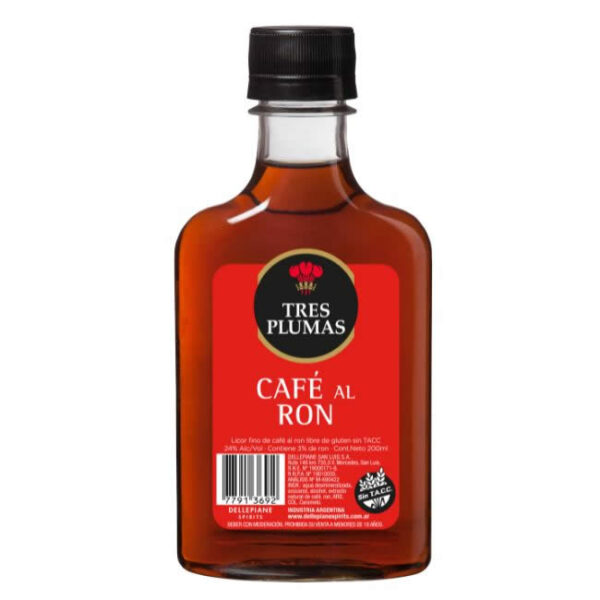 Petaca Café al Ron Tres Plumas x 200ml Pack x 12